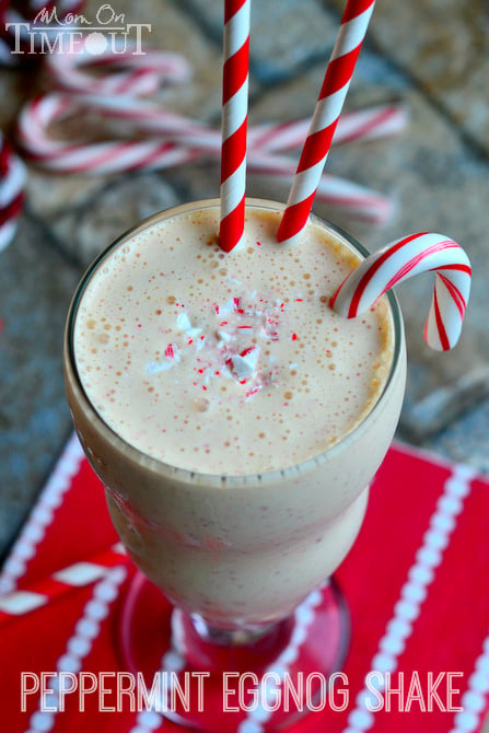 Two of my favorite holiday flavors come together magnificently in this exceptional Peppermint Eggnog Milkshake! | MomOnTimeout.com