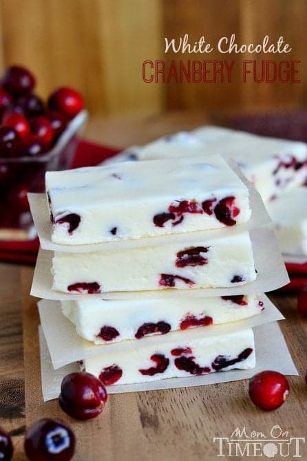 This White Chocolate Cranberry Fudge is so smooth, so creamy, so rich with the refreshing zip of cranberries! Just perfect for the holidays! // Mom On Timeout