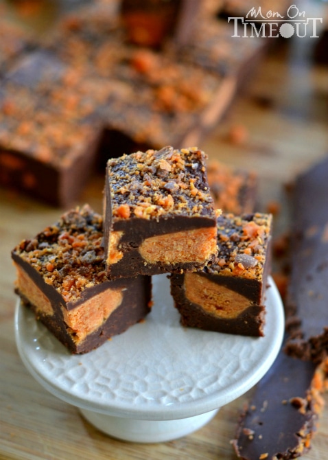Easy Peanut Butterfinger  Fudge | SimplyCelebrate.Meals.com - Gift-giving just got merrier - have this delicious BUTTERFINGER-filled fudge ready in just a few minutes! #christmas #simplycelebrate