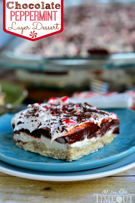 Chocolate Peppermint 4 Layer Dessert | MomOnTimeout.com #chocolate #peppermint #dessert