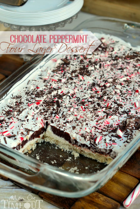 Chocolate Peppermint 4 Layer Dessert | MomOnTimeout.com #chocolate #peppermint #dessert