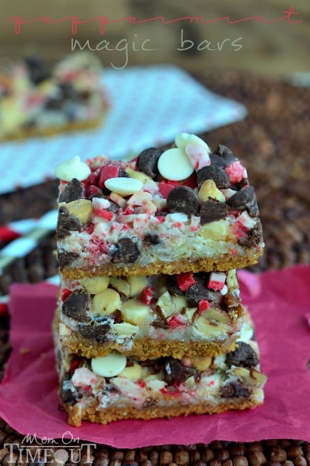 Bring the magic alive this holiday season with these festive Peppermint Magic Bars! | MomOnTimeout.com #christmas #recipe