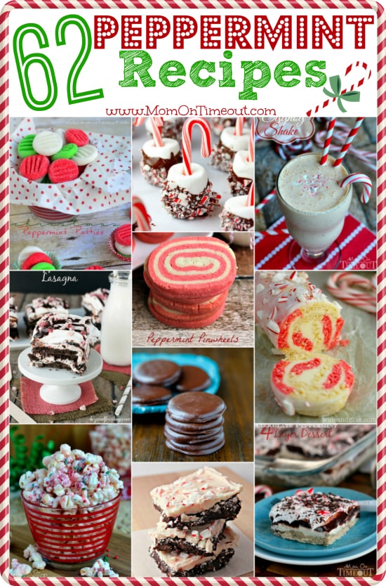 62 Peppermint Recipes for your holiday celebrations.  Candy, brownies, cookies, cakes, drinks and more! | MomOnTimeout.com #Christmas