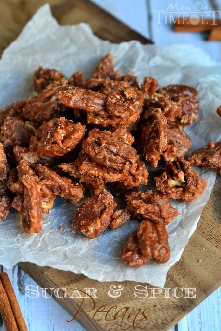 Sweet and crunchy, these Sugar and Spice Pecans are just bursting with amazing flavor! | MomOnTimeout.com