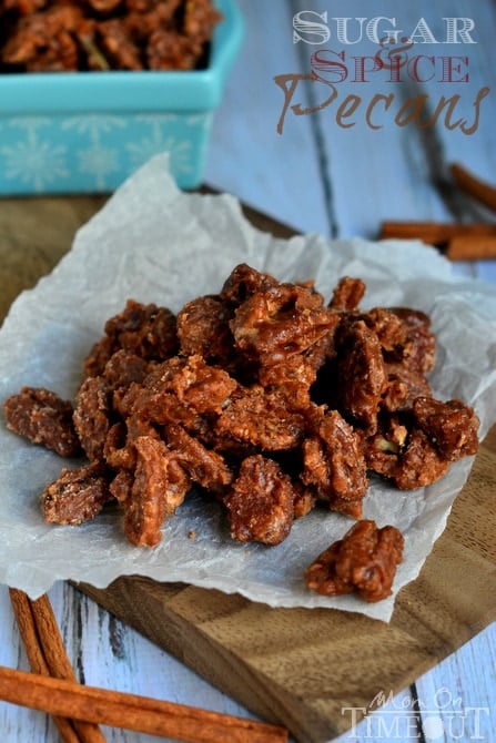 Sweet and crunchy, these Sugar and Spice Pecans are just bursting with amazing flavor! | MomOnTimeout.com