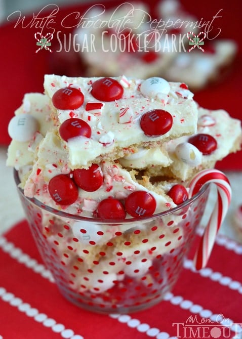  Fabulously festive and perfectly pepperminty, this White Chocolate Peppermint Sugar Cookie Bark is the perfect way to celebrate the season! Perfect for cookie trays, teacher gifts, and all of your holiday entertaining needs! | MomOnTimeout.com #Christmas #peppermint