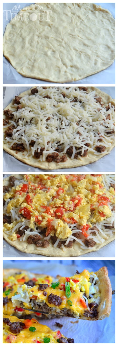 Make breakfast fun and delicious with this quick and easy Skinny Breakfast Pizza! | MomOnTimeout.com