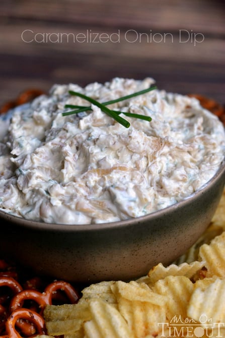 When onion dip from a box just won't do... Caramelized Onion Dip made with Greek yogurt is a sure-fire to impress your guests!| MomOnTimeout.com