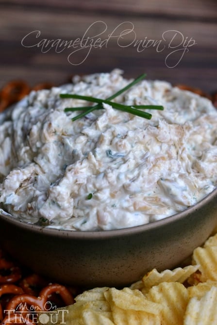 When onion dip from a box just won't do... Caramelized Onion Dip made with Greek yogurt is a sure-fire to impress your guests!| MomOnTimeout.com