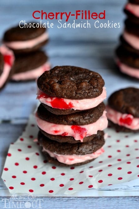 Cherry Filled Chocolate Sandwich Cookies are the perfect treat for the chocolate and cherry lovers in your life! | MomOnTimeout.com