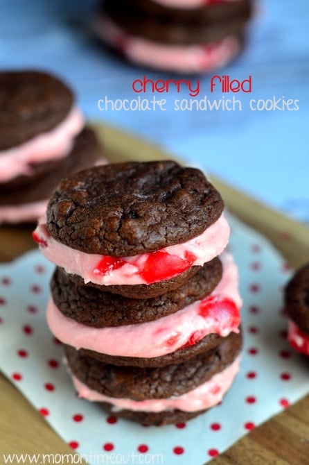 Cherry Filled Chocolate Sandwich Cookies are the perfect treat for the chocolate and cherry lovers in your life! | MomOnTimeout.com