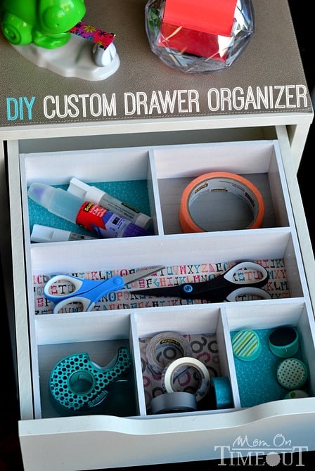 Add a pop of color and organization to those messy drawers with this DIY Drawer Organizer! | MomOnTimeout.com #ScotchEXP #sponsored