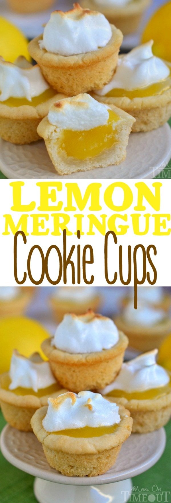 Lemon Meringue Cookie Cups are the perfect dessert for my lemon lovers out there! Sugar cookie cups pair perfectly with the refreshingly tart lemon curd filling in these sweet little Lemon Meringue Cookie Cups!The lemon curd filling is made in the microwave and is going to be your new favorite thing - promise. I love these delightful little cups for parties and entertaining. They are so pretty and an absolute crowd pleaser. // Mom On Timeout #lemon #cookie #cookies #cups #lemoncurd #curd #meringue 