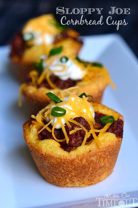 These kid-friendly Sloppy Joe Cornbread Cups make a terrific dinner and the perfect appetizer for game day! | MomOnTimeout.com #sponsored #Manwich