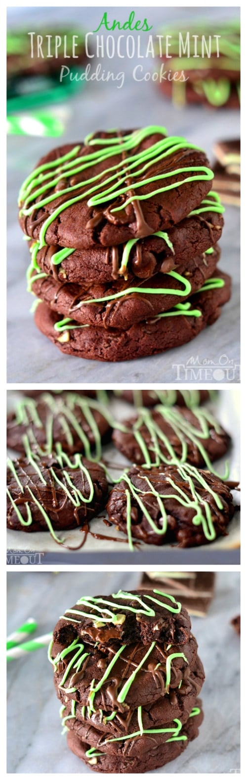 You're going to love the rich chocolate and refreshing mint flavors in these Andes Triple Chocolate Mint Pudding Cookies! | MomOnTimeout.com