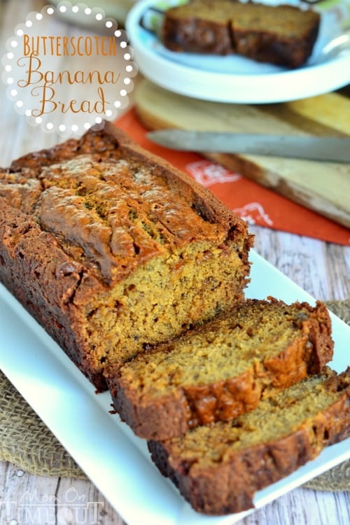 This Butterscotch Banana Bread is incredibly moist and delicious – definitely one recipe you NEED to try! | MomOnTimeout.com