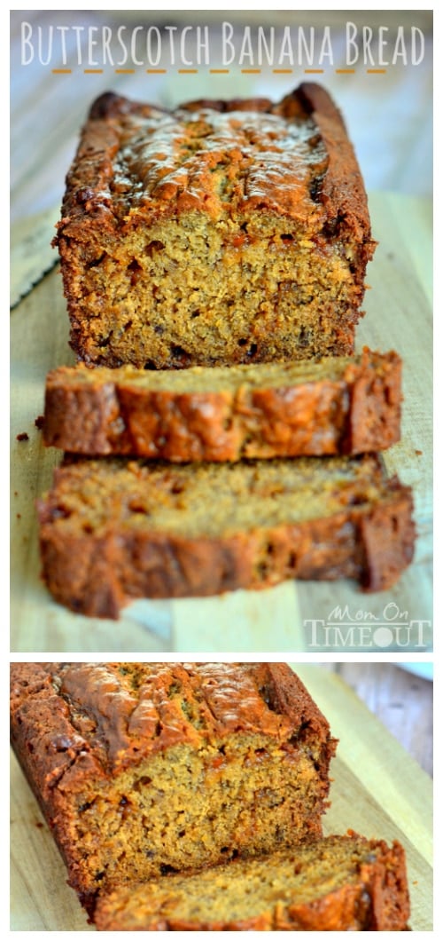 butterscotch banana bread recipe collage