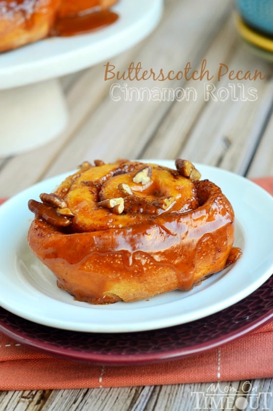 These Easy Butterscotch Pecan Cinnamon Rolls are perfect for those mornings when you don't have a lot of time! | MomOnTimeout.com