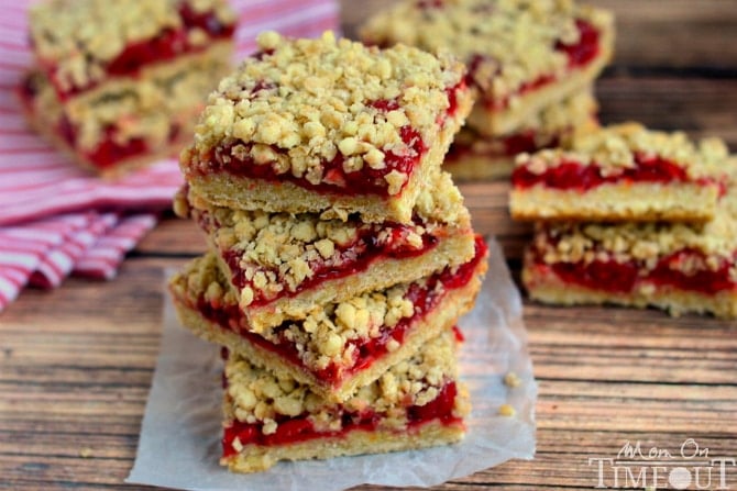 You're just four ingredients away from these delicious Cherry Oatmeal Crumble Bars! | MomOnTimeout.com