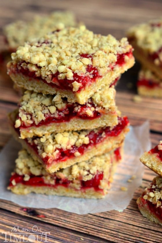 You're just four ingredients away from these delicious Cherry Oatmeal Crumble Bars! | MomOnTimeout.com