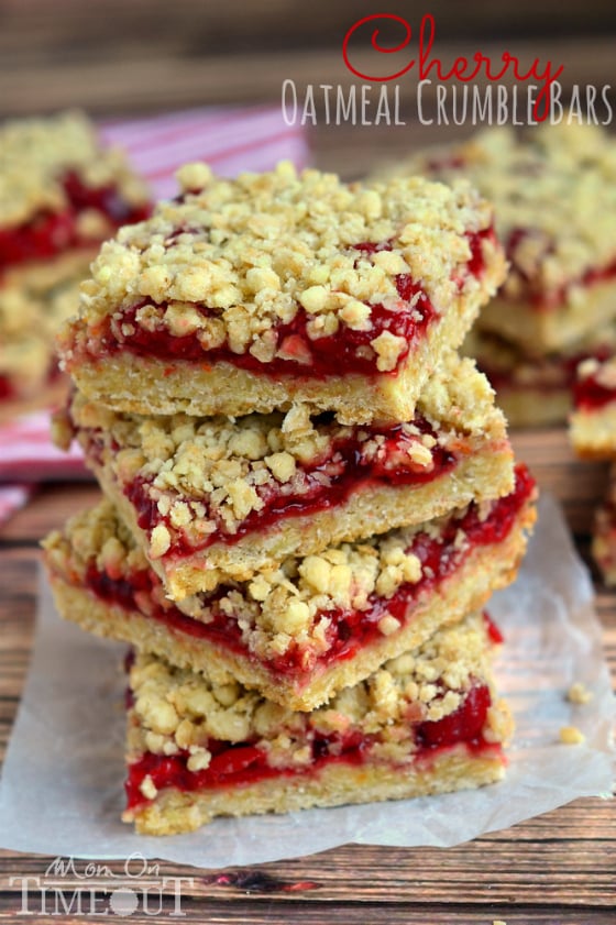 You're just four ingredients away from these delicious Cherry Oatmeal Crumble Bars! | MomOnTimeout.com