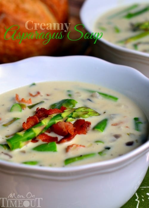 This Creamy Asparagus Soup is so delicious and is just bursting with fresh flavor! Comfort food at it's best! | MomOnTimeout.com