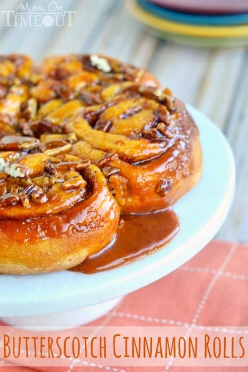 These Easy Butterscotch Pecan Cinnamon Rolls are perfect for those mornings when you don't have a lot of time! | MomOnTimeout.com