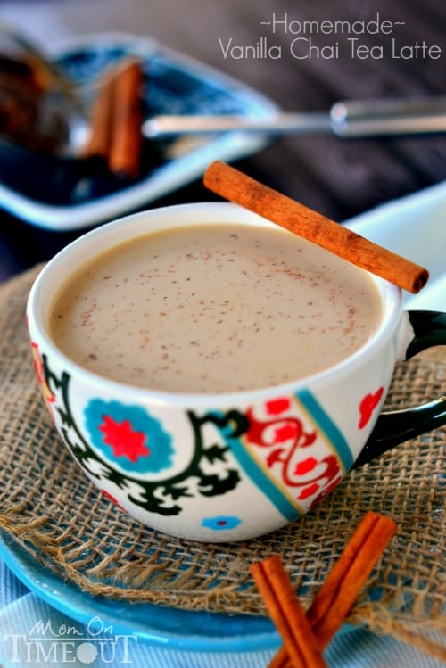 Comfort in a cup! Now you can make your own Vanilla Chai Tea Latte at home! | MomOnTimeout.com | #beverage #drink #recipe