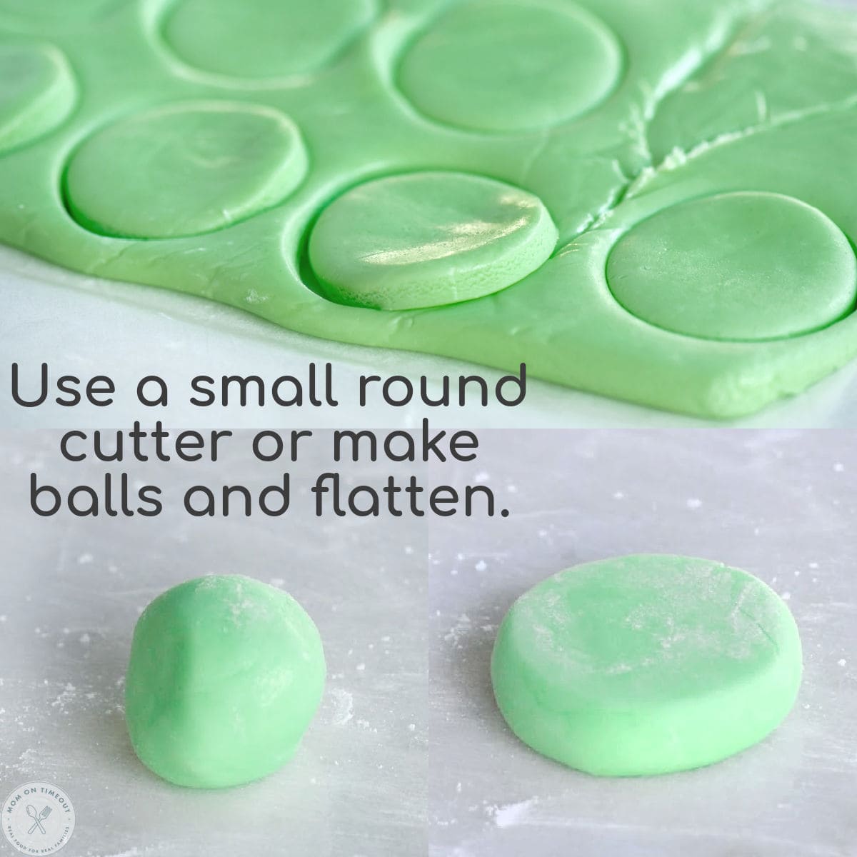 Three image graphic showing how to cut the patties or make them by rolling and flattening.