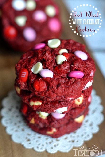 These time-saving, soft and chewy Red Velvet White Chocolate Cookies are made from a cake mix! | MomOnTimeout.com