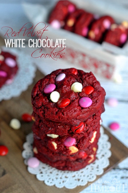 These time-saving, soft and chewy Red Velvet White Chocolate Cookies are made from a cake mix! | MomOnTimeout.com