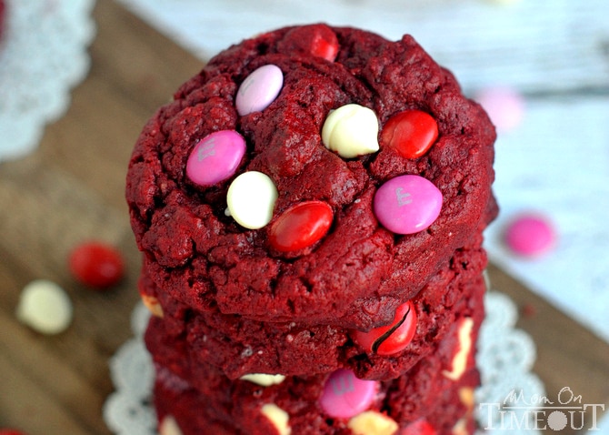 These time-saving, soft and chewy Red Velvet White Chocolate Cookies are made from a cake mix! | MomOnTimeout.com