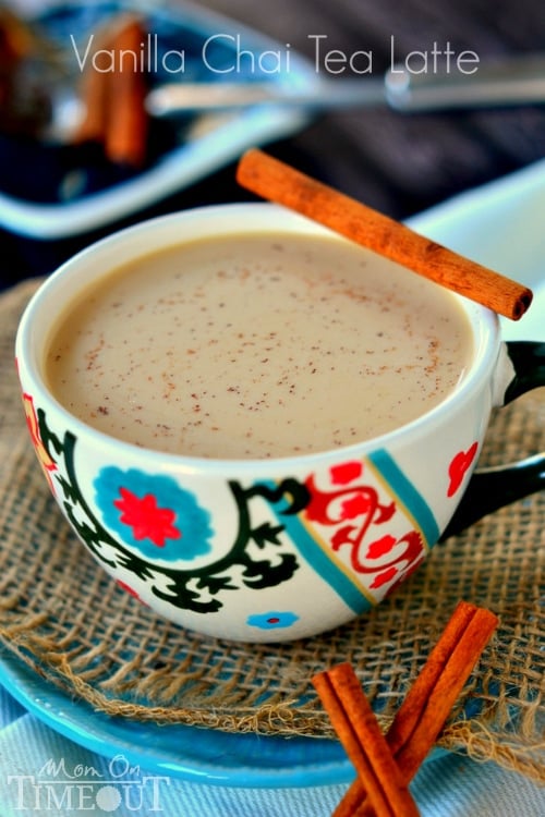 Comfort in a cup! Now you can make your own Vanilla Chai Tea Latte at home! | MomOnTimeout.com | #beverage #drink #recipe