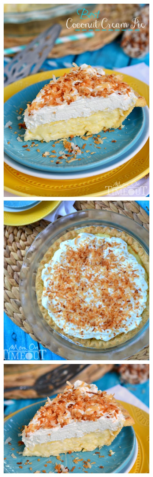 BEST Coconut Cream Pie EVER! Made with coconut milk for extra creamy, coconut flavor! | MomOnTimeout.com