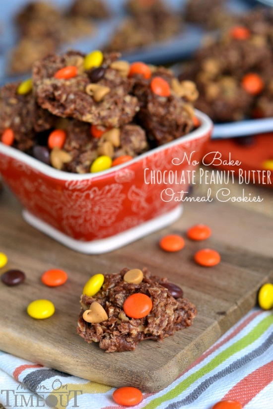 Easy No Bake Chocolate Peanut Butter Oatmeal Cookies | MomOnTimeout.com