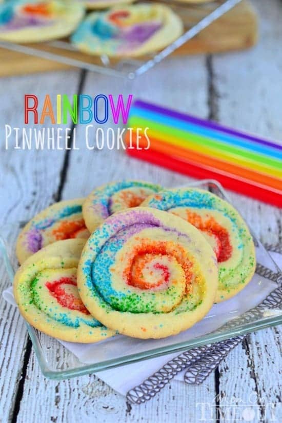 These gorgeous Rainbow Pinwheel Cookies are super easy to make and are so much fun! | MomOnTimeout.com