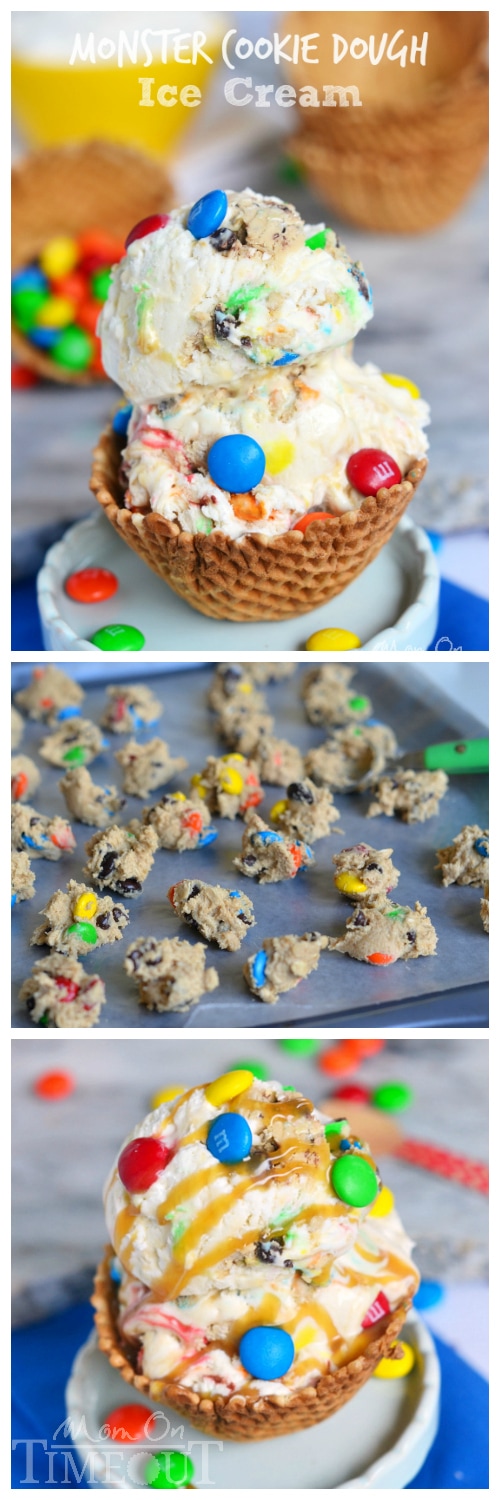 Monster Cookie Dough Ice Cream - made with eggless, edible cookie dough. NO MACHINE NEEDED | MomOnTimeout.com