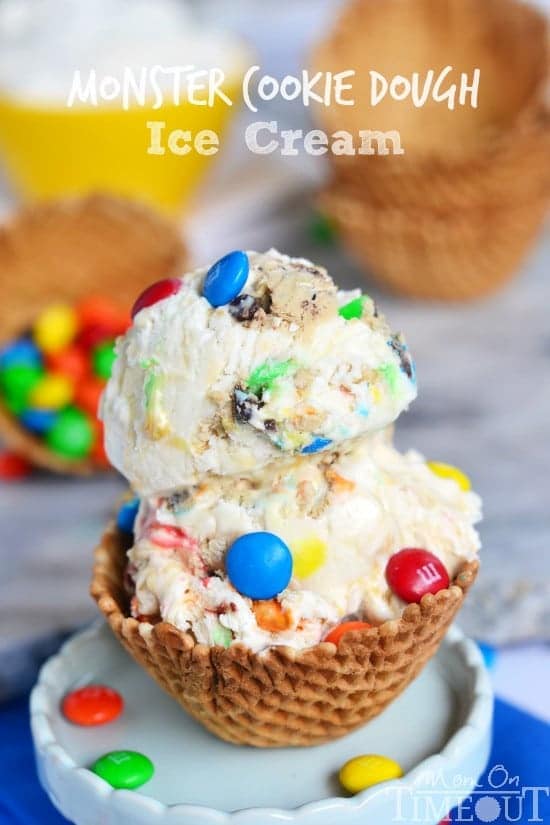 Monster Cookie Dough Ice Cream - made with eggless, edible cookie dough. NO MACHINE NEEDED | MomOnTimeout.com