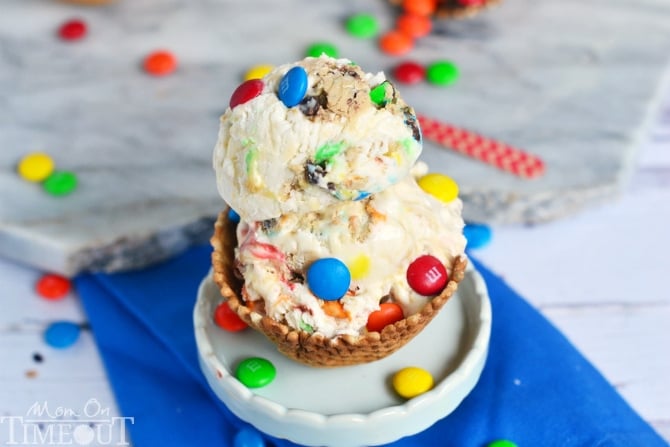 Monster Cookie Dough Ice Cream - made with eggless, edible cookie dough. NO MACHINE NEEDED | MomOnTimeout.com