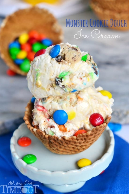 Monster Cookie Dough Ice Cream - made with eggless, edible cookie dough. NO MACHINE NEEDED | MomOnTimeout.com