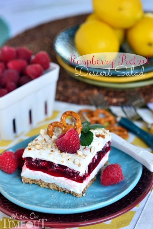 Raspberry Pretzel Dessert Salad | MomOnTimeout.com