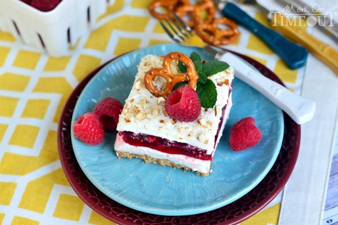 Raspberry Pretzel Dessert Salad | MomOnTimeout.com