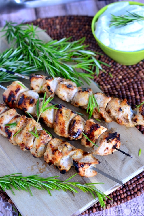 Rosemary Buttermilk Ranch Chicken Skewers from MomOnTimeout.com