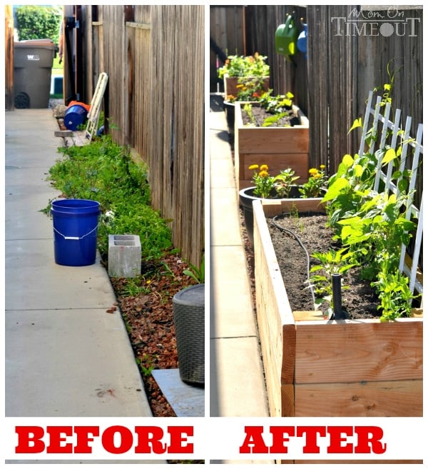 Side Yard Vegetable Garden and DIY Planter Boxes at MomOnTimeout.com #ad