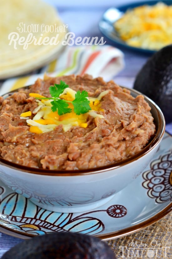 Easy and delicious Slow Cooker Refried Beans (without the refry!) | MomOnTimeout.com