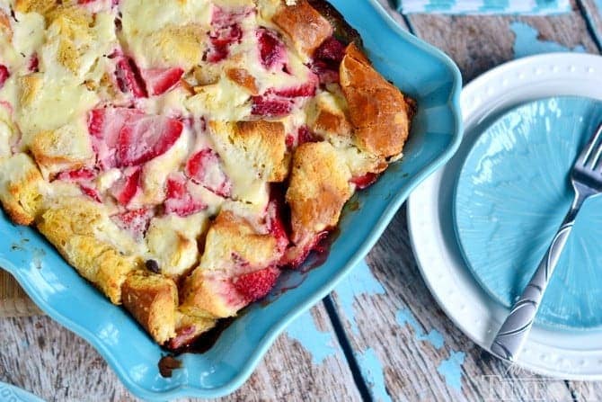 Overnight Strawberry Cheesecake French Toast Casserole from MomOnTimeout.com