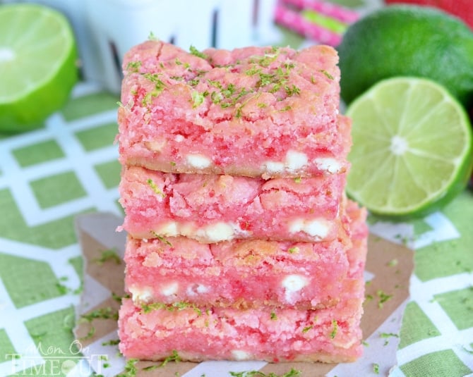 These Strawberry Lime White Chocolate Gooey Bars will make the perfect spring or summer time treat! | MomOnTimeout.com