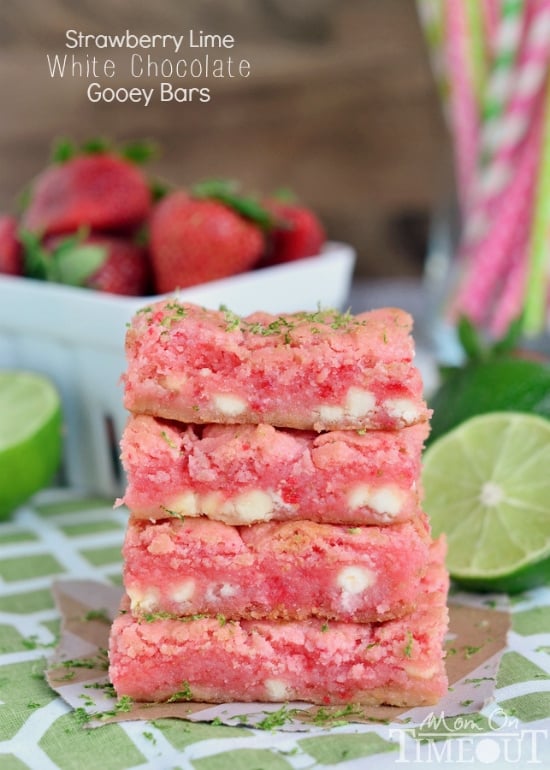 These Strawberry Lime White Chocolate Gooey Bars will make the perfect spring or summer time treat! | MomOnTimeout.com