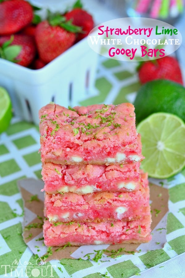 These Strawberry Lime White Chocolate Gooey Bars will make the perfect spring or summer time treat! | MomOnTimeout.com