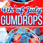 gumdrops cut out into star shapes made with red and blue jello. center color block with text overlay.